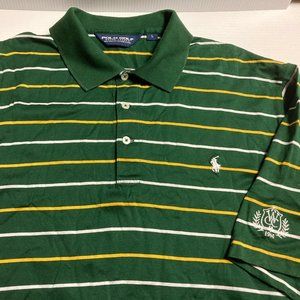 Ralph Lauren Polo Green & Yellow Striped Men's Golf Shirt Size Large 100% Cotton